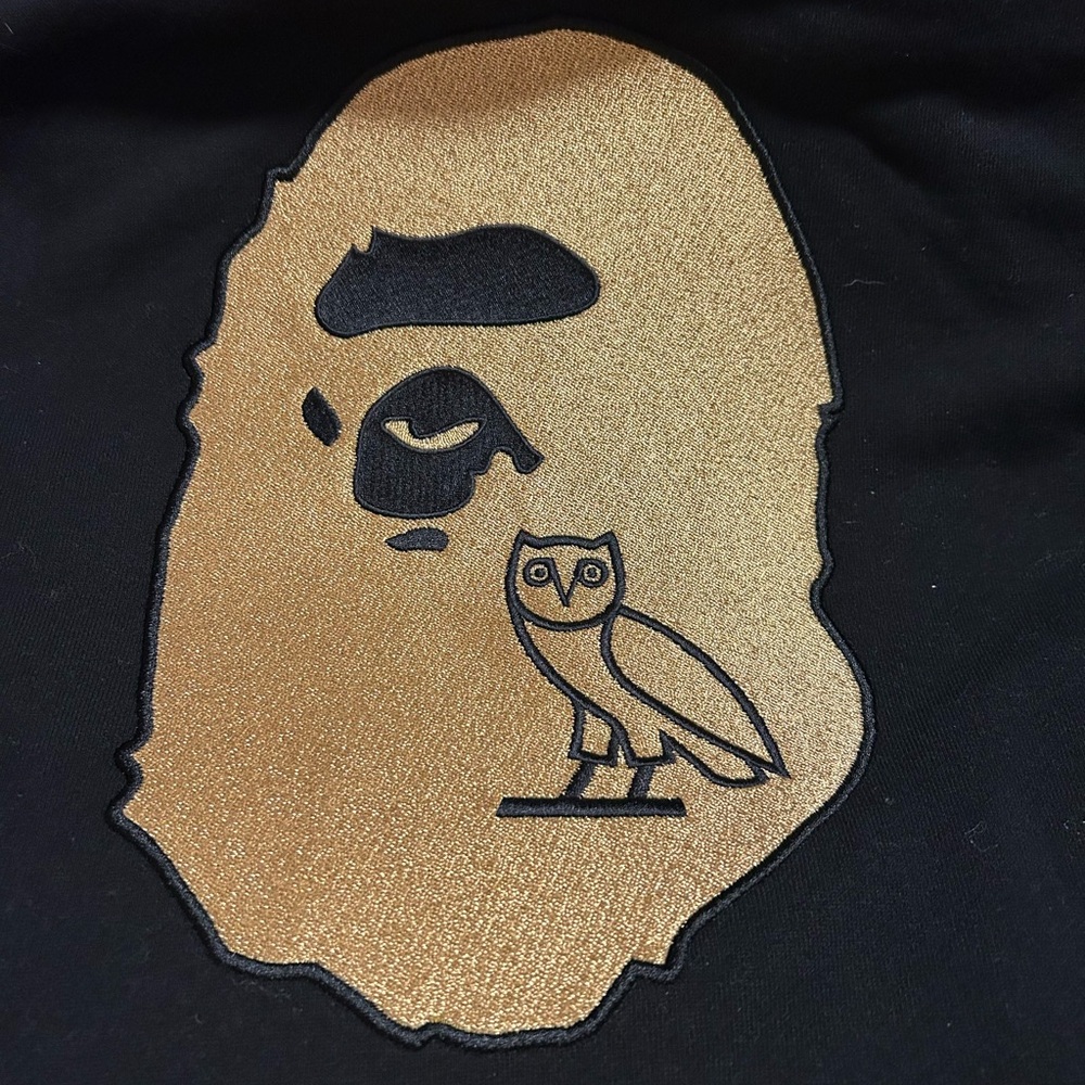 OVO x Bape Black Men's Hoodie Sweatshirt with Branded Eyelet